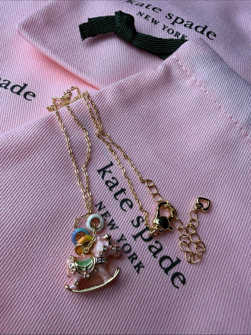 kate spade Gold Necklace with Pink and Green Rocking Horse Charms - Picture 4 of 6